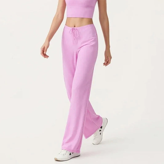Legging de yoga Beauté & Santé avec large jambe et cordon de serrage, tissu extensible pour confort et style.