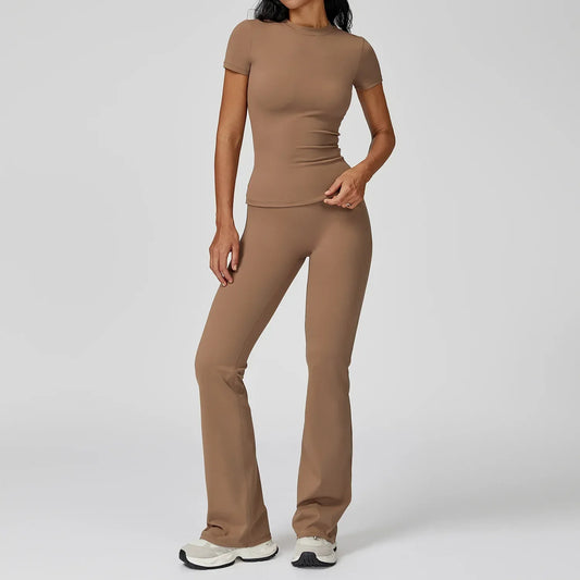 Leggings de yoga 2 pièces à manches longues de la marque Beauté & Santé, tissu extensible et confortable pour l'entraînement.
