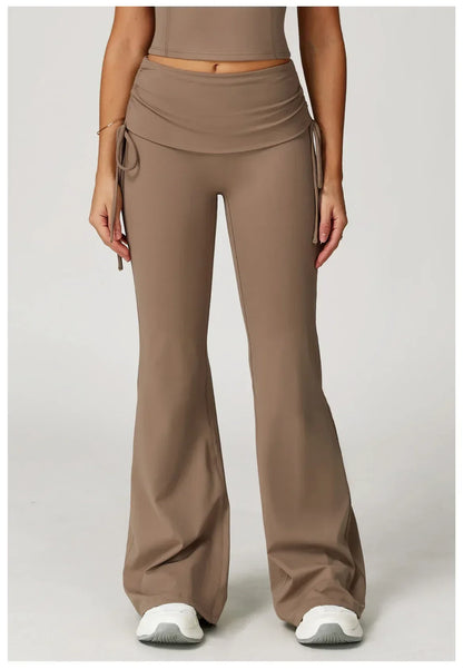 Legging évasé sport marron avec cordon de serrage de la marque Beauté & Santé, vue de face.