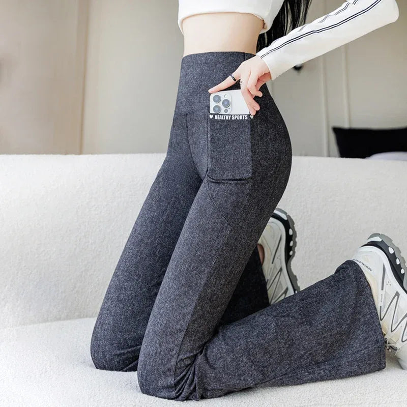 High-waisted faux jean leggings by Beauté & Santé, featuring a soft texture and stylish design for a comfortable fit.