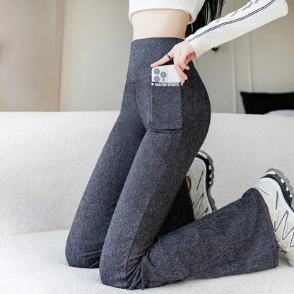 High-waisted faux jean leggings by Beauté & Santé, featuring a soft texture and stylish design for a comfortable fit.