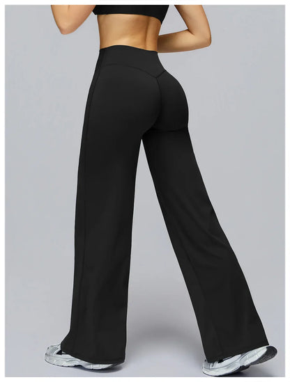 Legging de yoga évasé taille haute gainant de la marque Beauté & Santé, en tissu noir extensible et confortable.