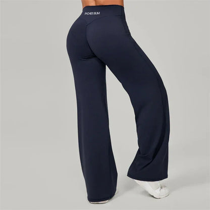 Leggings de Pilates Beauté & Santé, pantalon large évasé pour jambes, tissu extensible confortable pour exercices et détente.