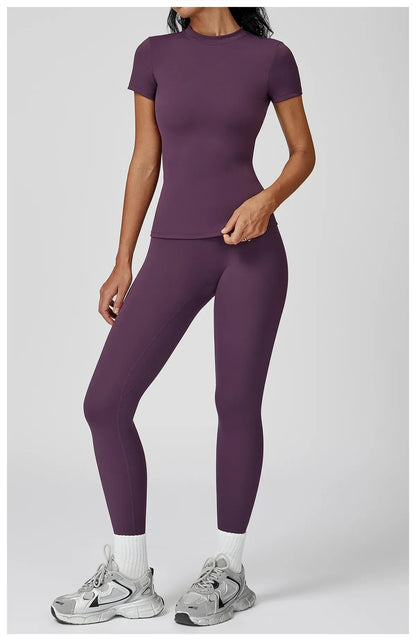 Leggings de yoga 2 pièces à manches longues de la marque Beauté & Santé, tissu extensible et confortable pour l'exercice.