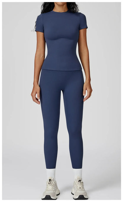 Leggings de yoga 2 pièces à manches longues de la marque Beauté & Santé, confortables et extensibles pour l'entraînement.