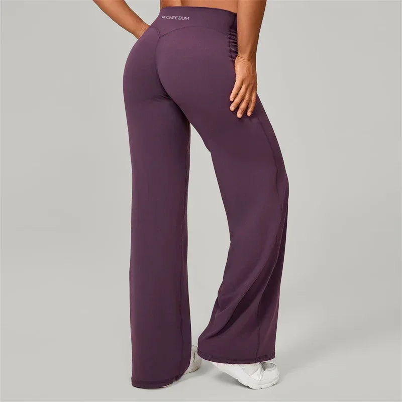 Leggings de Pilates Beauté & Santé, pantalon évasé à jambes larges, tissu extensible pour confort et mouvement.