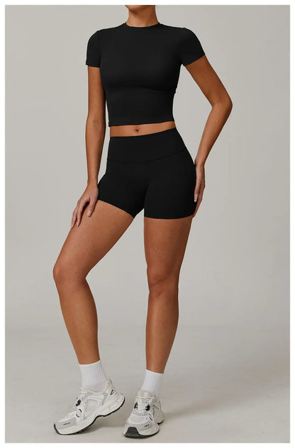 Leggings de yoga à manches longues en ensemble 2 pièces de la marque Beauté & Santé, tissu extensible et confortable.