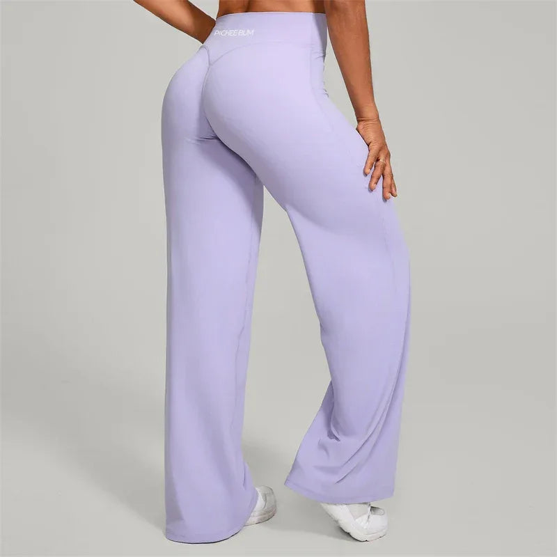 Leggings de Pilates Beauté & Santé, pantalons taille large et jambes évasées, en tissu extensible pour confort et style.