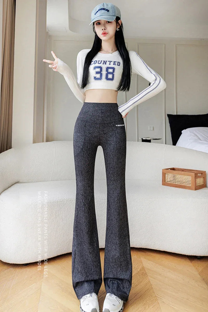 High-waisted faux denim leggings by Beauté & Santé, featuring a soft, cozy fabric and stylish design.