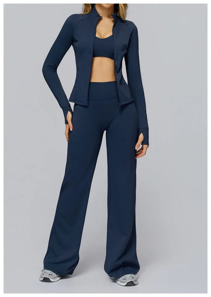 Legging de yoga évasé taille haute gainant de la marque Beauté & Santé, en tissu noir extensible et confortable.