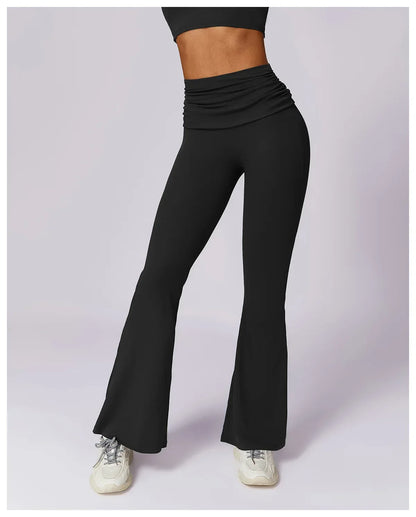Leggings de yoga taille haute Beauté & Santé, tissu naturel extensible, affichés sur mannequin, couleur noire.
