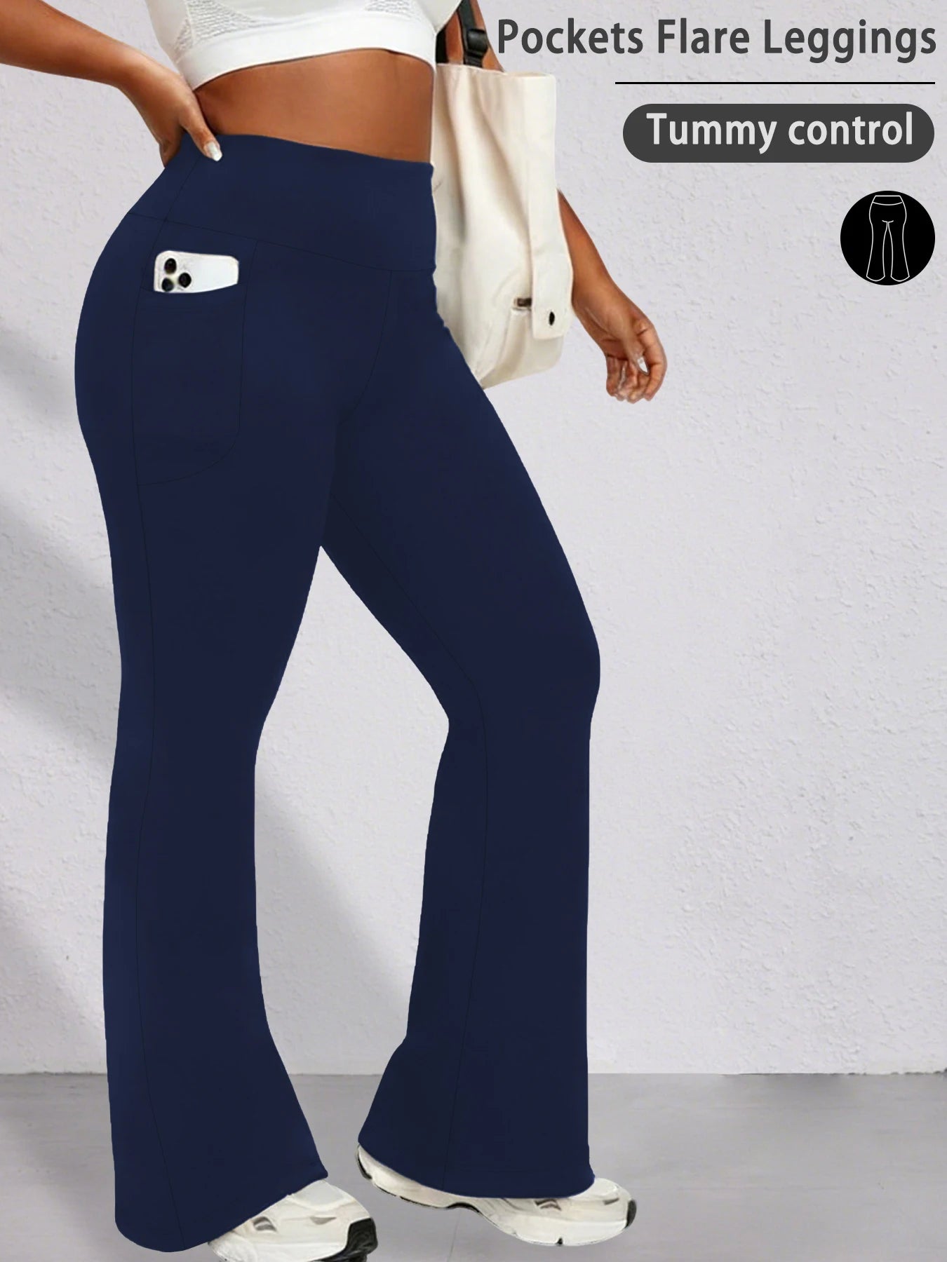 Legging évasé taille haute pour femme avec poches, confortable et tendance, de la marque Beauté & Santé.