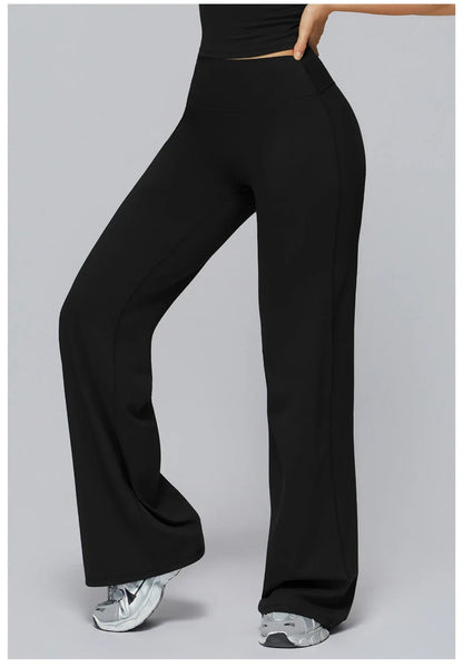 Legging de yoga évasé taille haute gainant de la marque Beauté & Santé, en tissu noir confortable et extensible.
