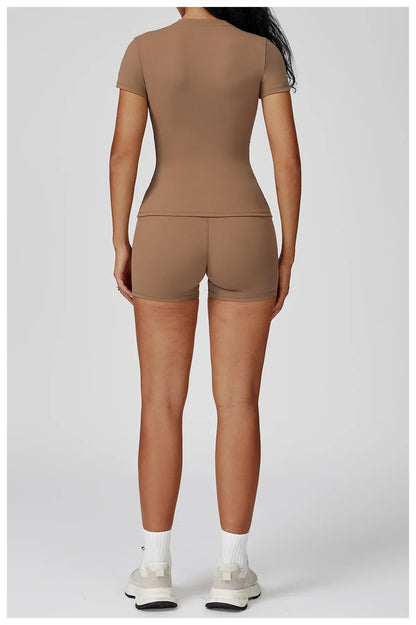 Leggings de yoga deux pièces à manches longues de la marque Beauté & Santé, confortables et extensibles pour la pratique sportive.