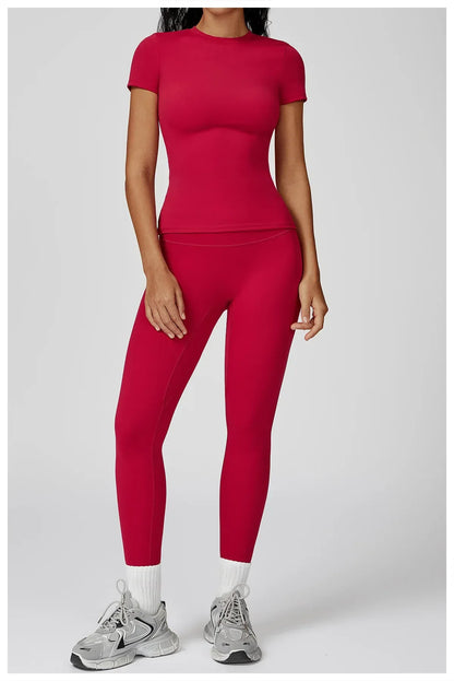 Leggings de yoga 2 pièces à manches longues de la marque Beauté & Santé, confortables et extensibles pour la pratique du yoga.