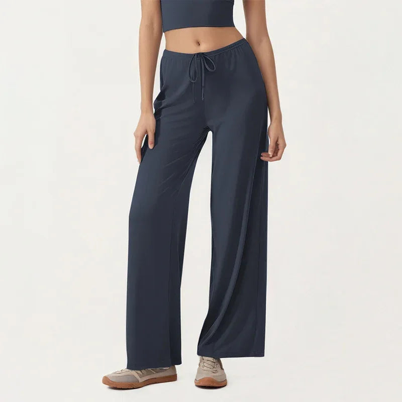 Leggings de yoga Beauté & Santé avec cordon de serrage, à jambe large, tissu extensible pour confort et mouvement.