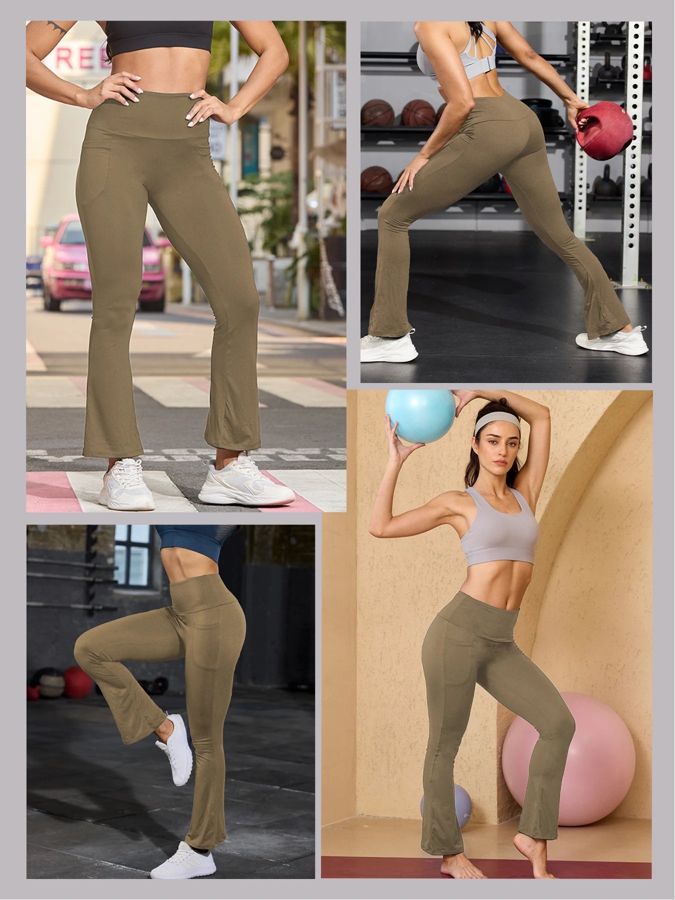 Legging évasé taille haute avec poches pour femme, de la marque Beauté & Santé, en tissu noir extensible.