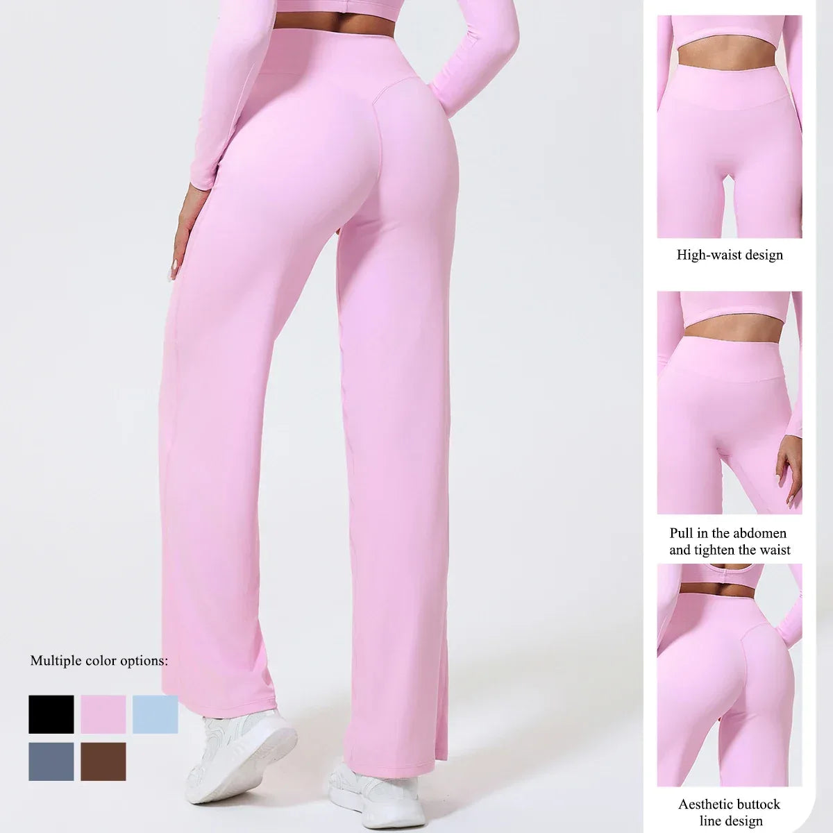 Legging de yoga sport décontracté Beauté & Santé en tissu extensible, couleur noire, vue de face avec taille haute et finition élastique.