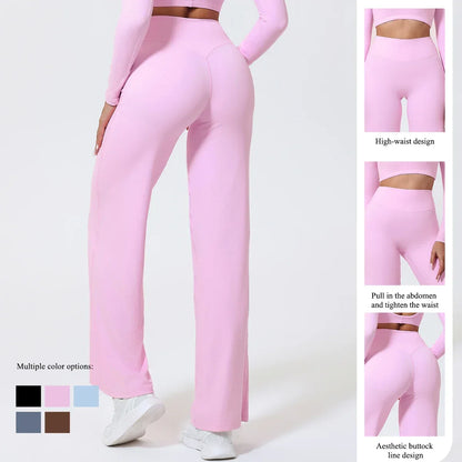Legging de yoga sport décontracté Beauté & Santé en tissu extensible, couleur noire, vue de face avec taille haute et finition élastique.