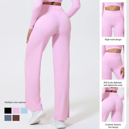 Legging de yoga sport décontracté Beauté & Santé en tissu extensible, couleur noire, vue de face avec taille haute et finition élastique.