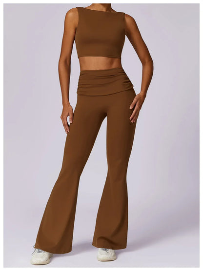 Legging de yoga haute taille Beauté & Santé, en tissu naturel, ajusté et confortable, idéal pour la pratique sportive et détente.