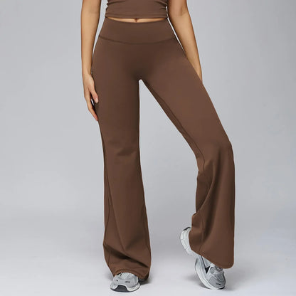 Legging de yoga évasé taille haute gainant de la marque Beauté & Santé, en tissu noir extensible et confortable.