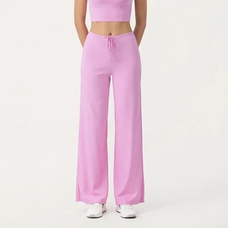 Leggings de yoga Beauté & Santé avec jambe large et cordon de serrage, tissu extensible pour confort et style.